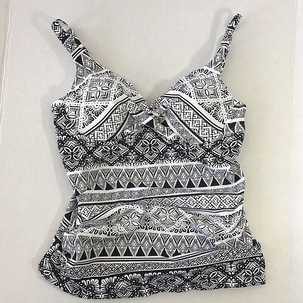 Liz Claiborne Small Tankini Swimsuit Bathing Suit black white New Padded Adjust